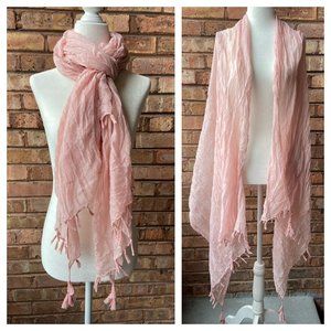 Lightweight Sheer Pink Scarf with Tassles